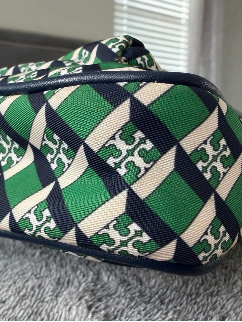 Tory Burch Green and Navy Patterned Crossbody Bag